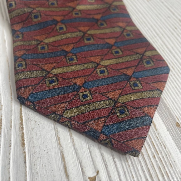 Arrow Men’s Silk Necktie Tie Geometric Burgundy Rust Blue Tan NEW NWT Classic - Picture 2 of 7